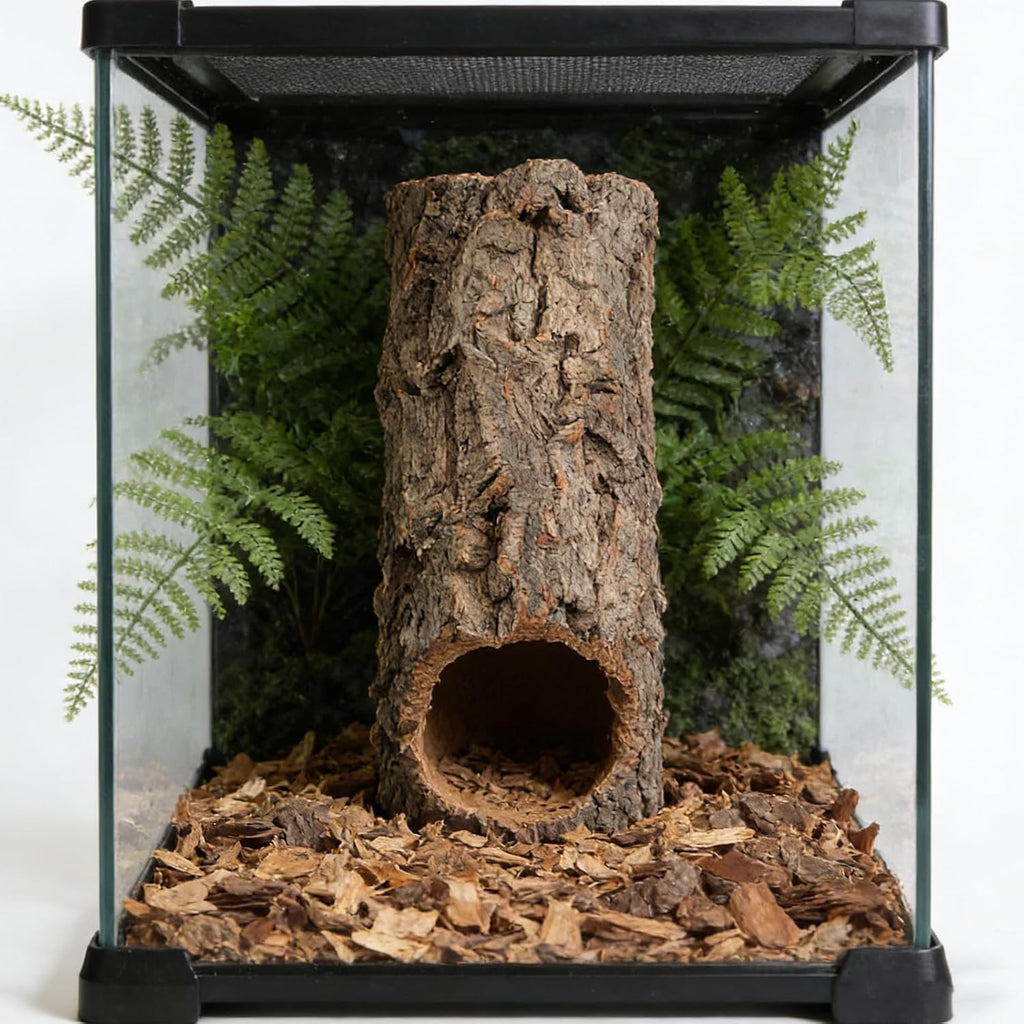 Veemoon Natural Tree Trunk Reptile Hide, Hollow Wood Log Lizard Hide Cave Reptile & Amphibian Habitat Hideouts Aquarium Climbing Platform Fish Tank Shelter Landscape for Pet Tank Supply, 8×4"