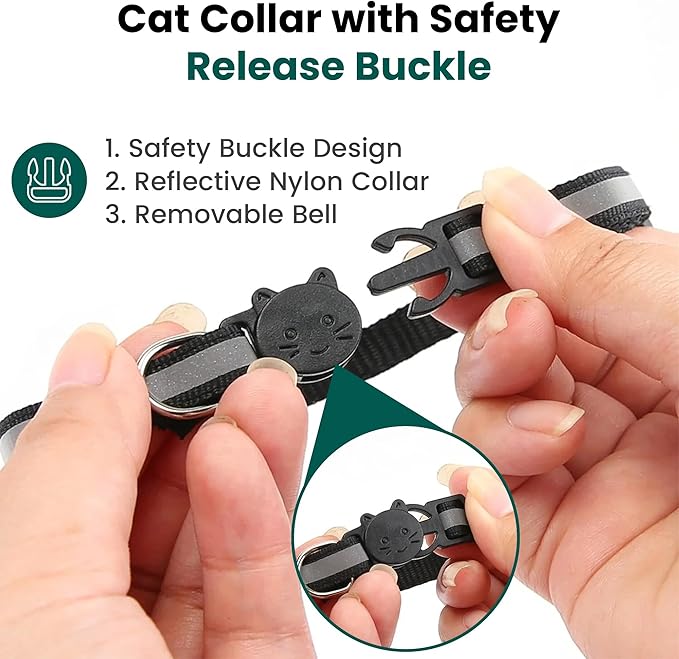 Cat Collar with AirTag Holders, Reflective Breakaway Safety Collars, Bells and - Image 7
