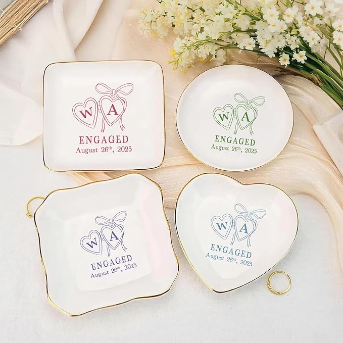 Personalized Locket Wedding Ring Dish, Custom Initial Engaged Rings Holder - Image 6