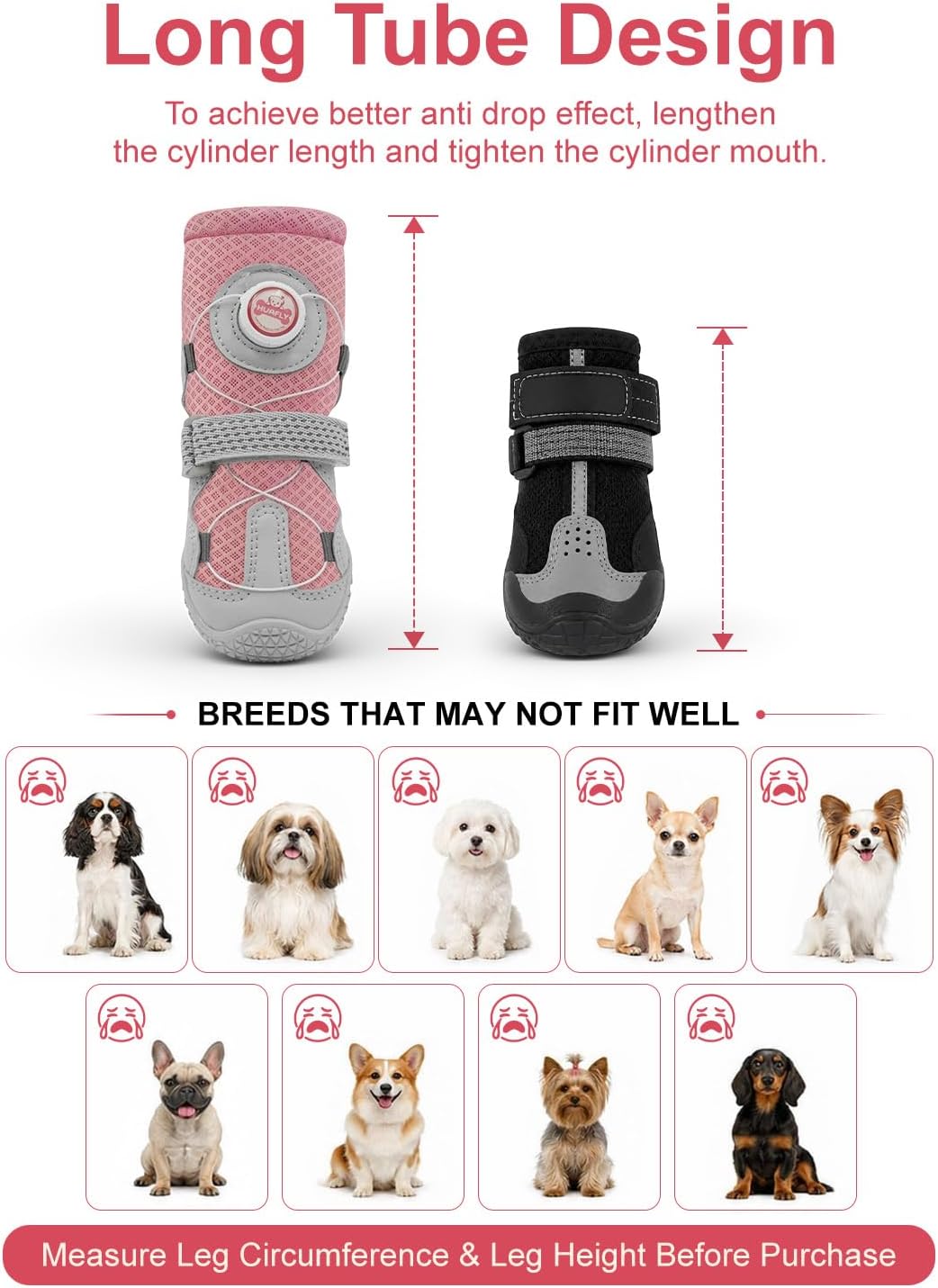 Huafly Dog Shoes Tension Knob-Twist-Lock Dog Boots&Paw Protectors Pink 4pcs