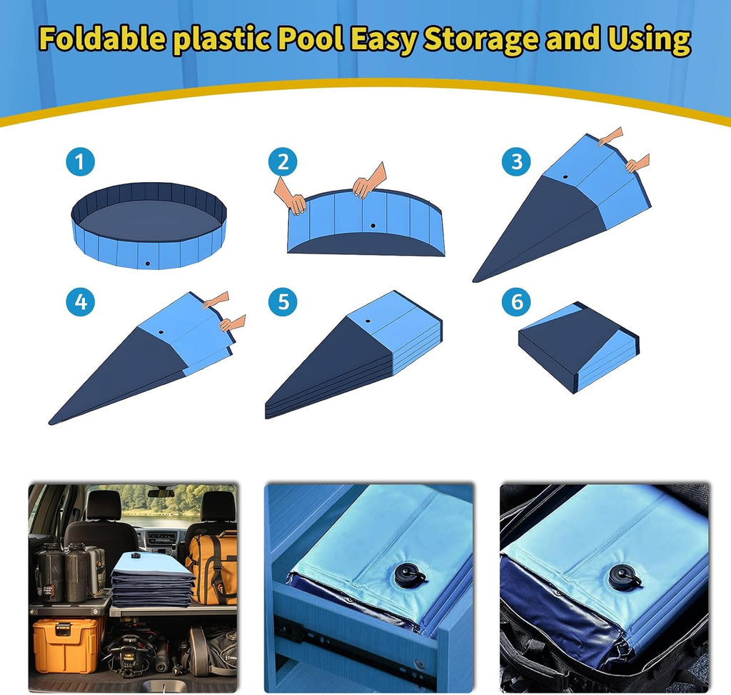 CACSPS Foldable Dog Pool, 63" x 12" Kiddie Pool with Hard Plastic, Non-Slip Dog Bath Tub for Outdoor Backyard, Collapsible Dog Swimming Pool for Kids Dogs Pets (Blue)