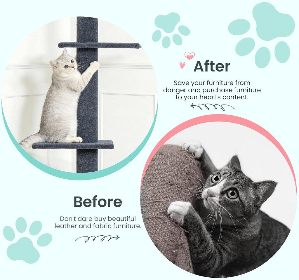 Max & Marlow 95-108" Floor to Ceiling Cat Tree for Indoor Cats, Dark Grey