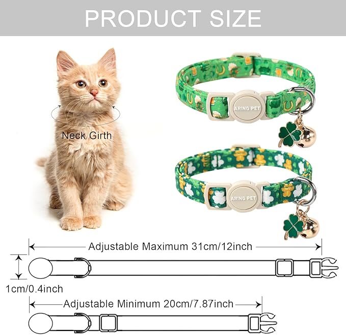 ARING PET 2 Pack St. Patrick's Day Cat Collars-Cute Green Clovers Cat Collar - Image 5