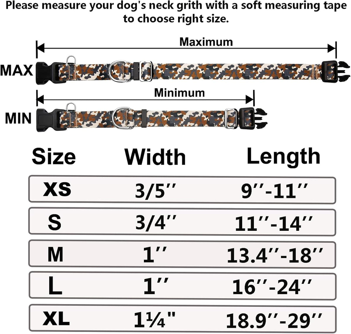 Martingale Collar for Dogs with Buckle No Pull Adjustable Nylon Limited Slip Training Dog Collars (Camouflage, Large)