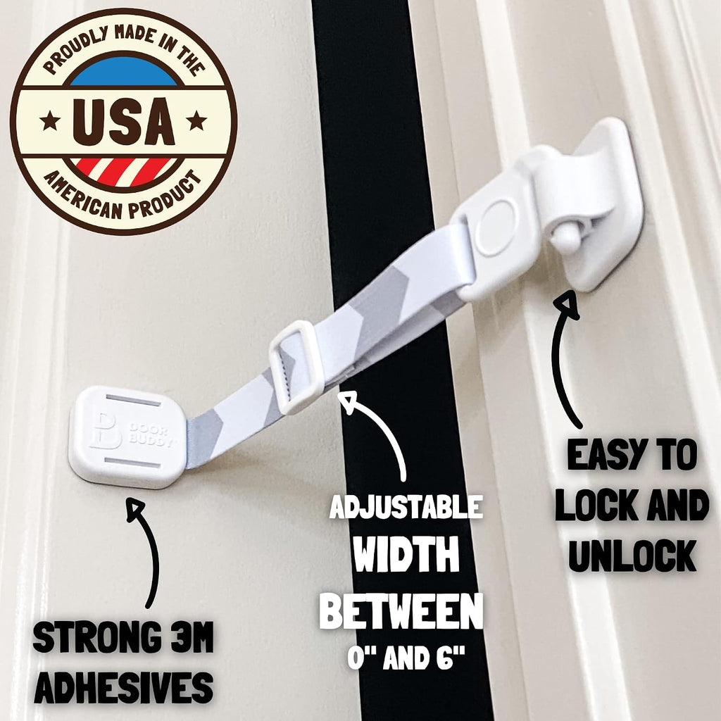 Door Buddy Door Latch for Cats - Grey 2 Pack. Pet Door Holder to Dog Proof Litter Box & Keep Dog Out of Cat Food. Easier Interior Cat Door or Gate Alternative. Adjustable Door Strap for Pets.