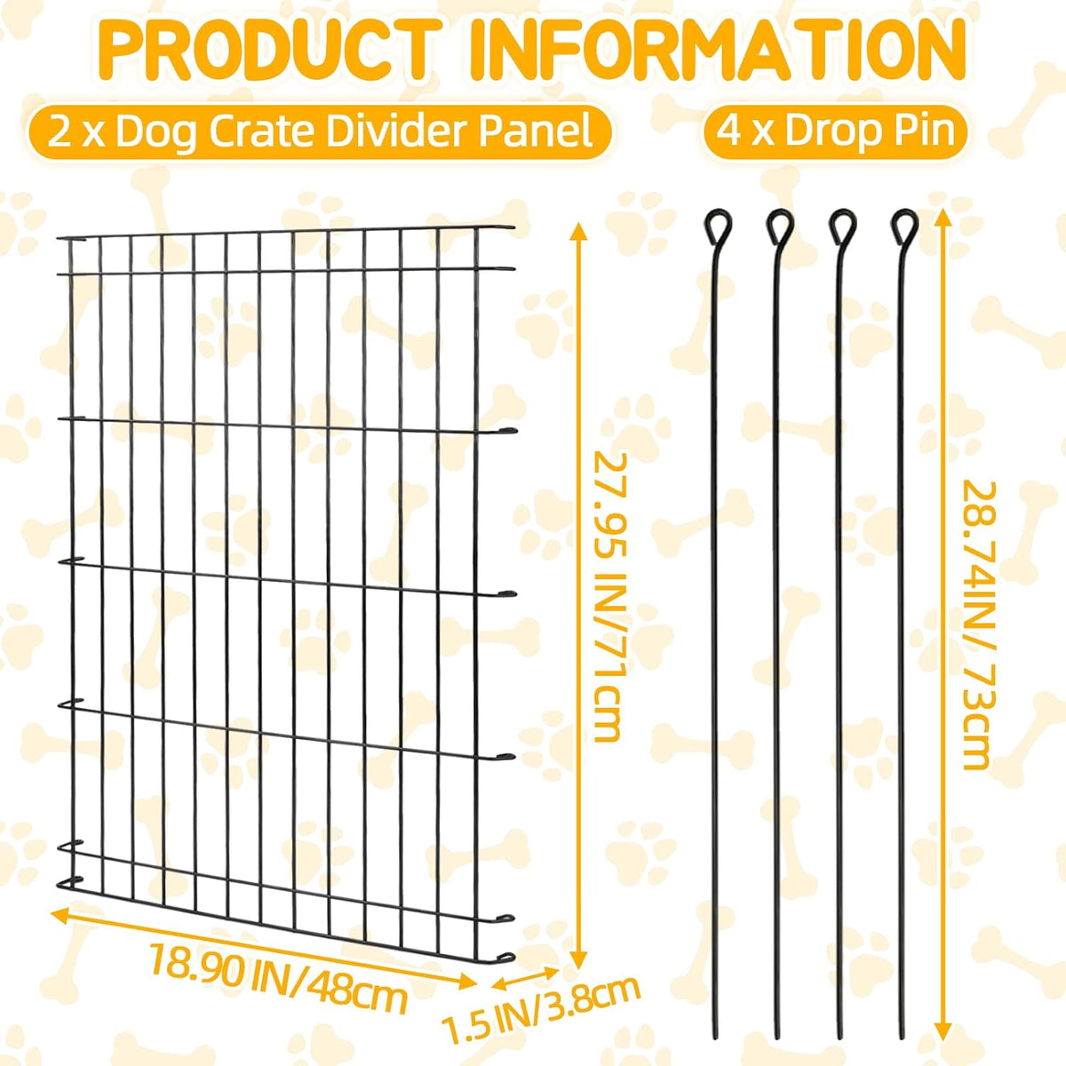 Dog Crate Divider Panel 2-Pack, 28" H Adjustable Kennel Divider