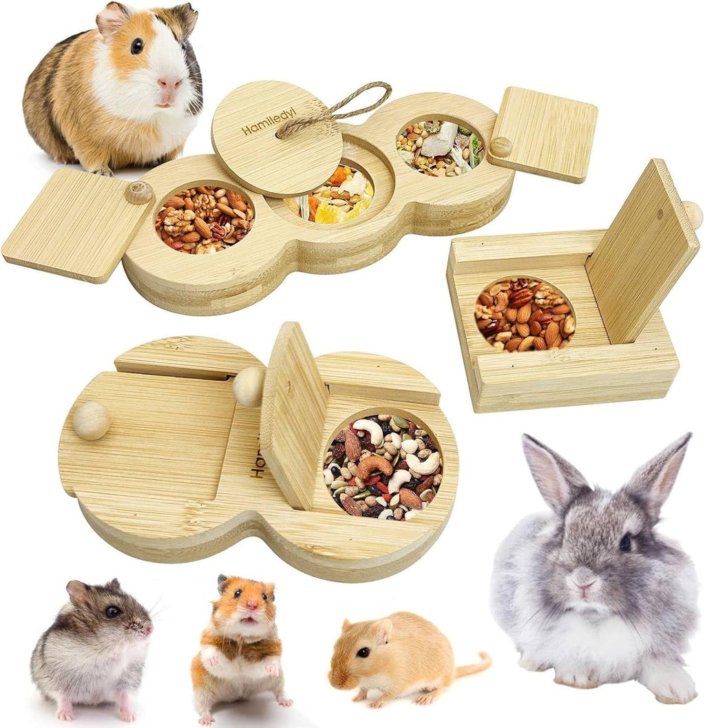 Hamiledyi 3 Pack Guinea Pig Foraging Toys Interactive Wooden Rabbit Enrichment Toys Hamster Hide Treats Snuffle Puzzle Game for Chinchilla Bunny Rat Gerbil