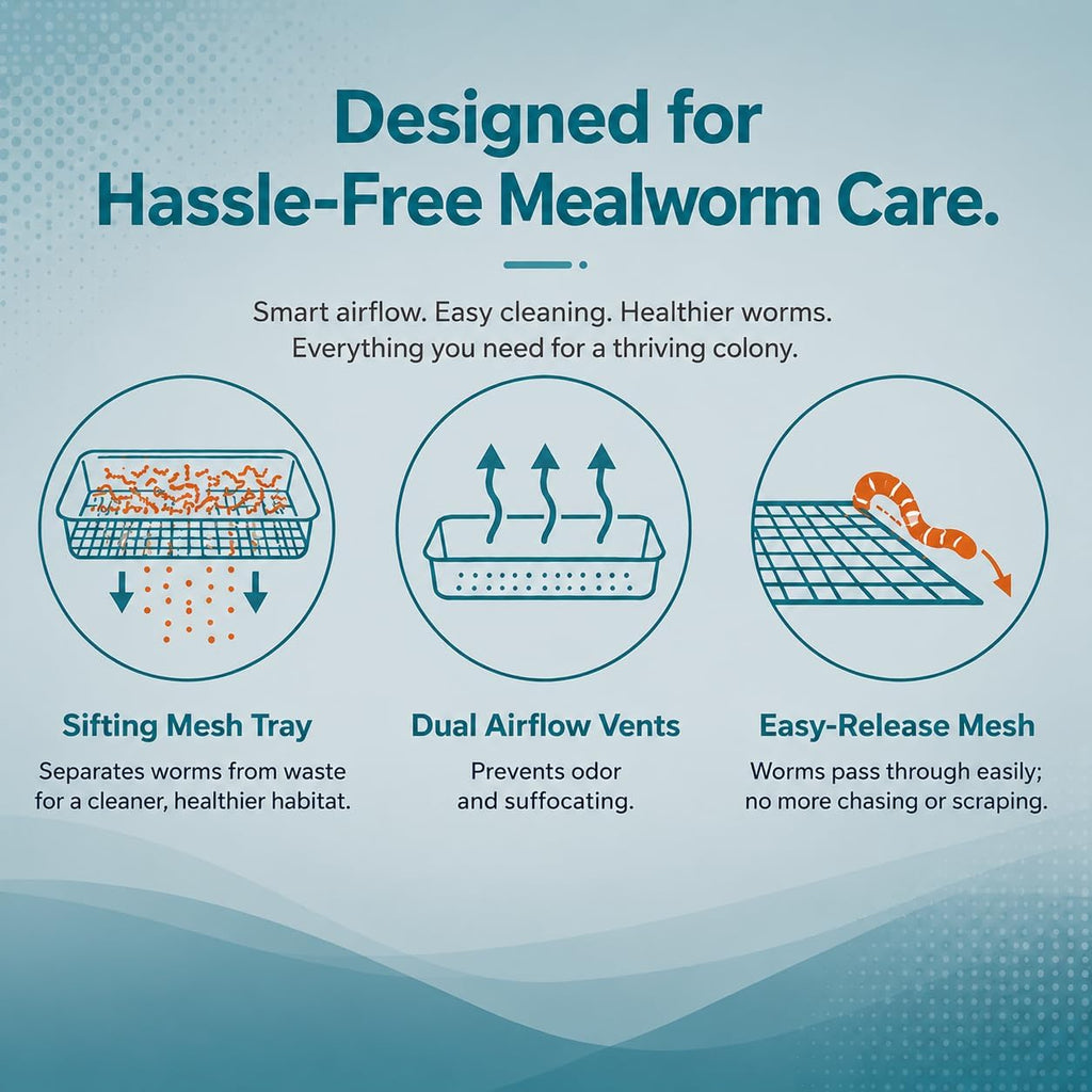 Mealworm Breeding Kit - 3-Layer Worm Farm Container with Sifting Tray for Live Mealworms, Superworms & Reptile Feeder Insects-2Pack