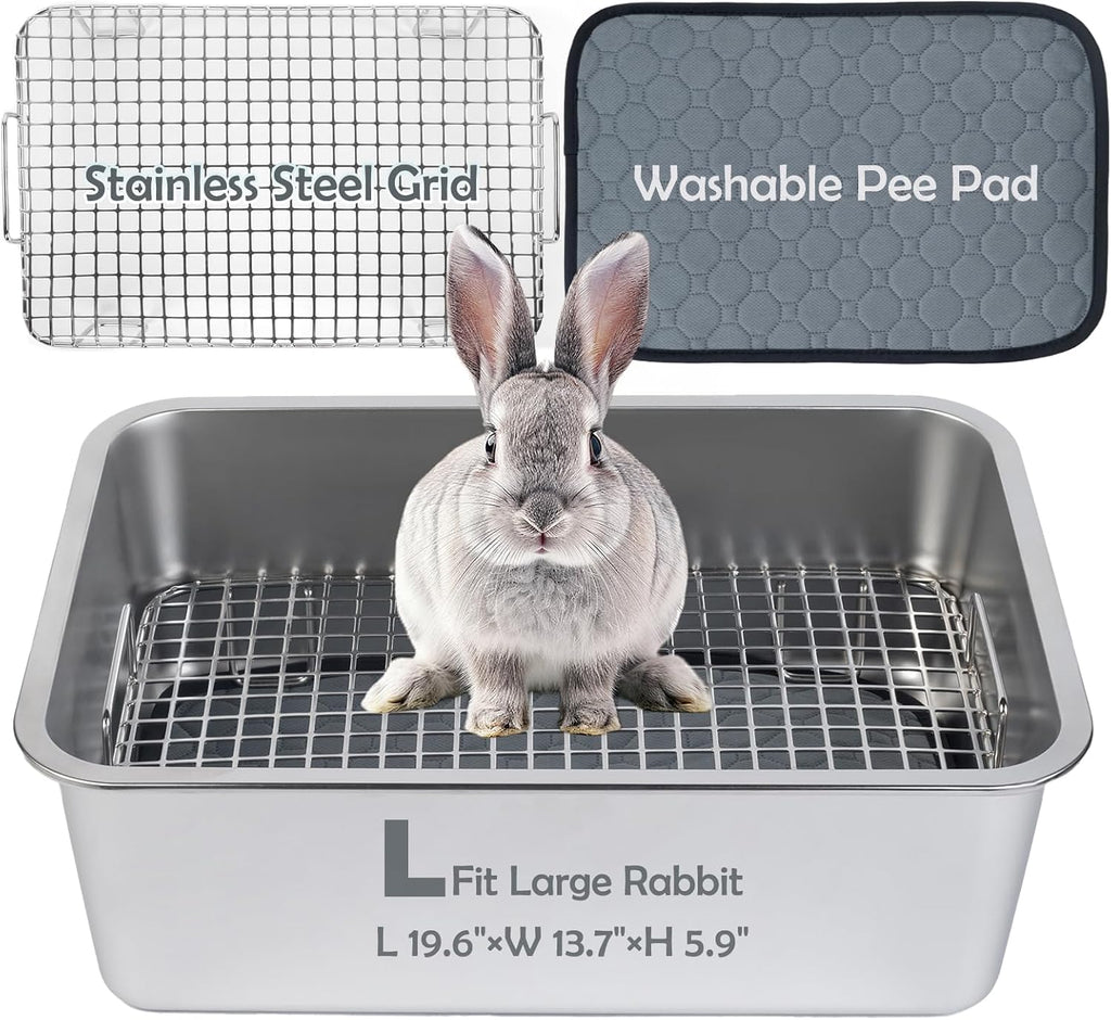 MEEXPAWS Rabbit Litter Box Stainless Steel, Large Bunny Litter Box