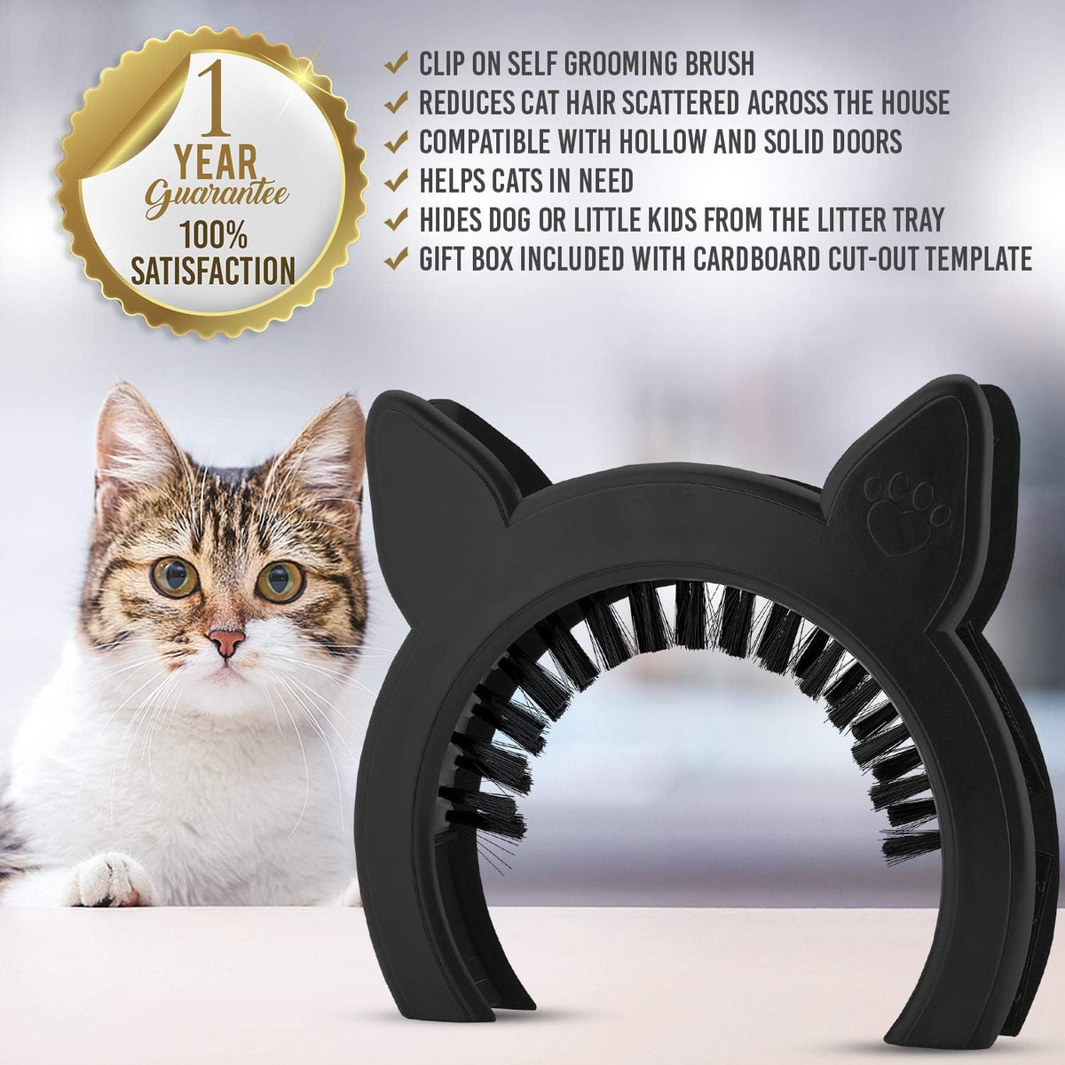 Interior Cat Door, Pet Door for Cats, Cat Door Hides Litter Tray, Cat Door with Brush, Fits Cats Up to 20lbs, Easy DIY Setup, Secured Installation in Minutes, No Training Needed