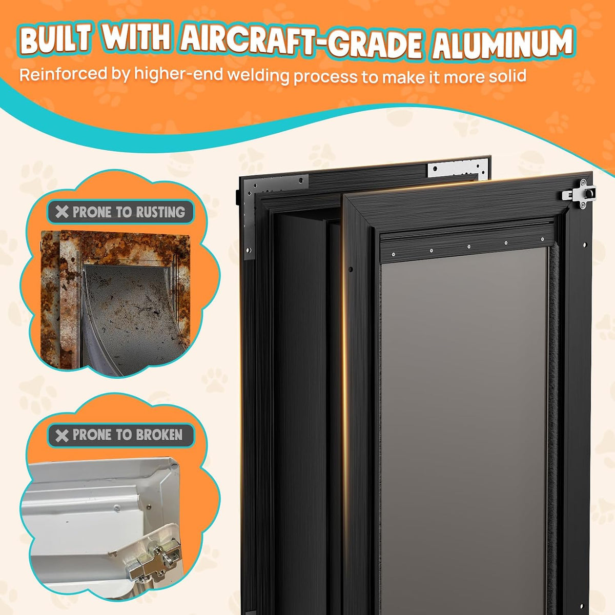 2-Flap Large Dog Door for Wall, All Aluminum Doggy Door, Pets Up to 110 LB