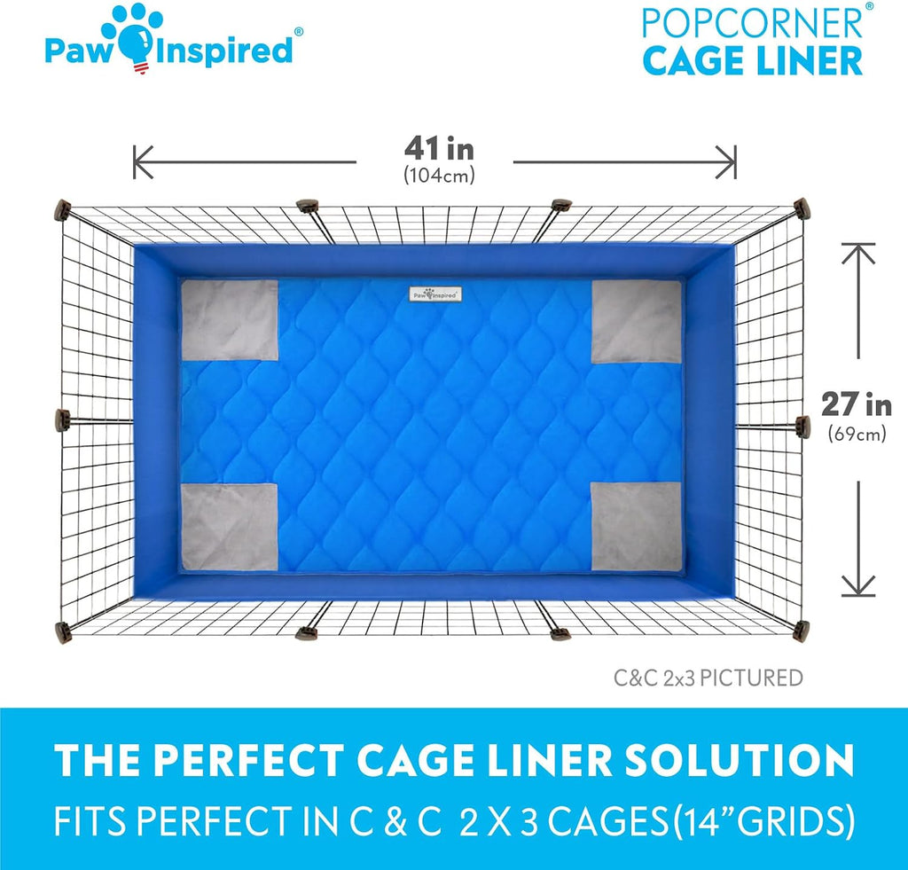 Paw Inspired PopCorner Washable Fleece Cage Liners, C&C 2x3, Blue
