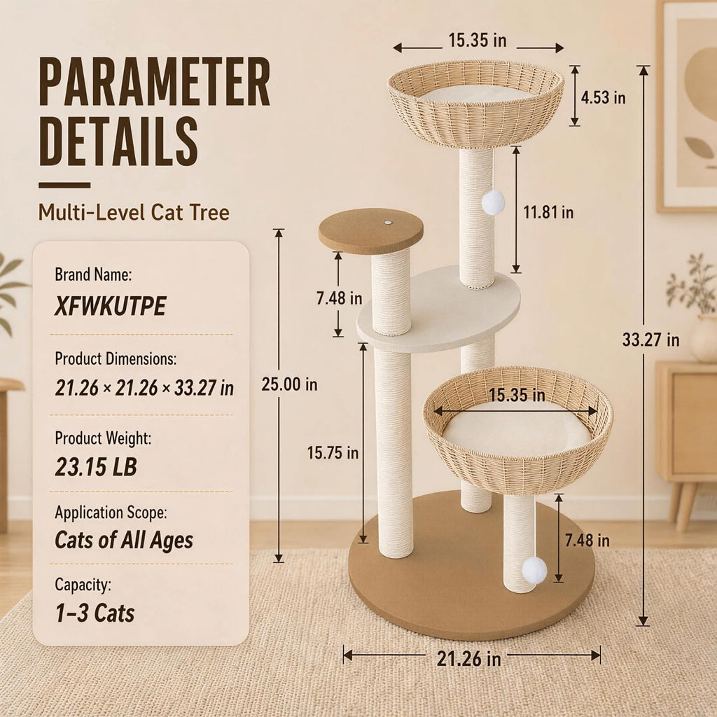 33in Modern Cat Tree for Indoor Cats, Small Cat Tower