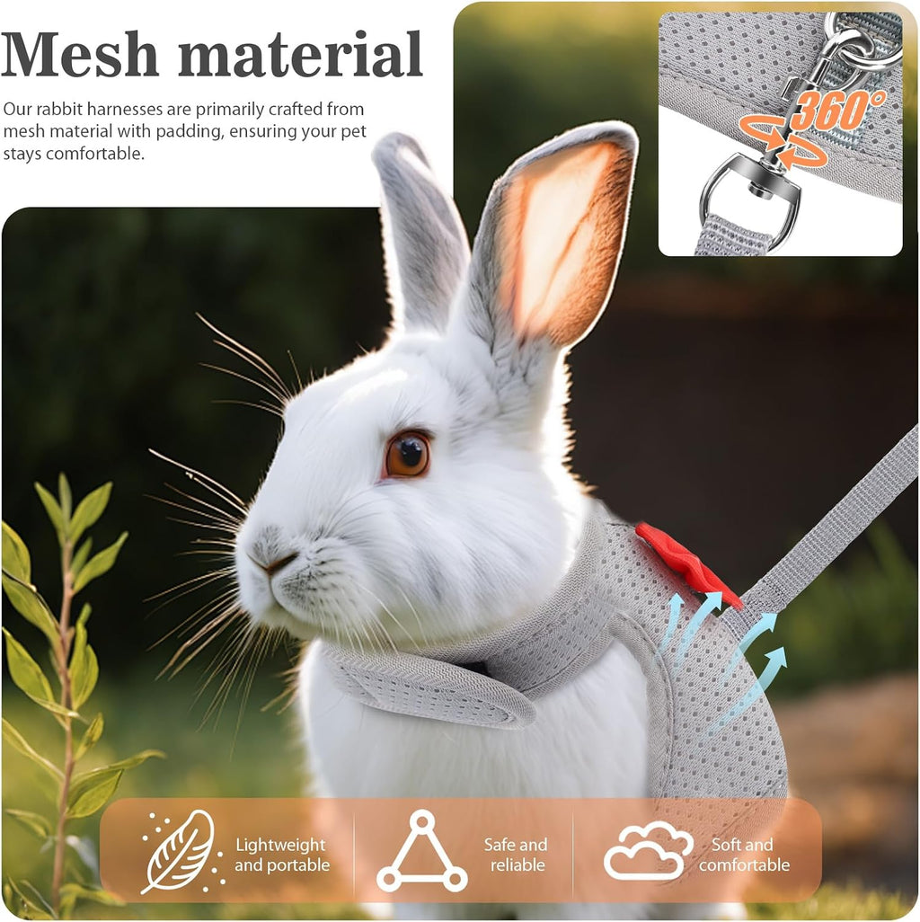 2-Pack Polyester Rabbit Harness and Leash Set - Escape-Proof Adjustable Small Animal Harness with 47.2in Leash and Rotatable D-Ring (Khaki+Deep Space Grey S, S)