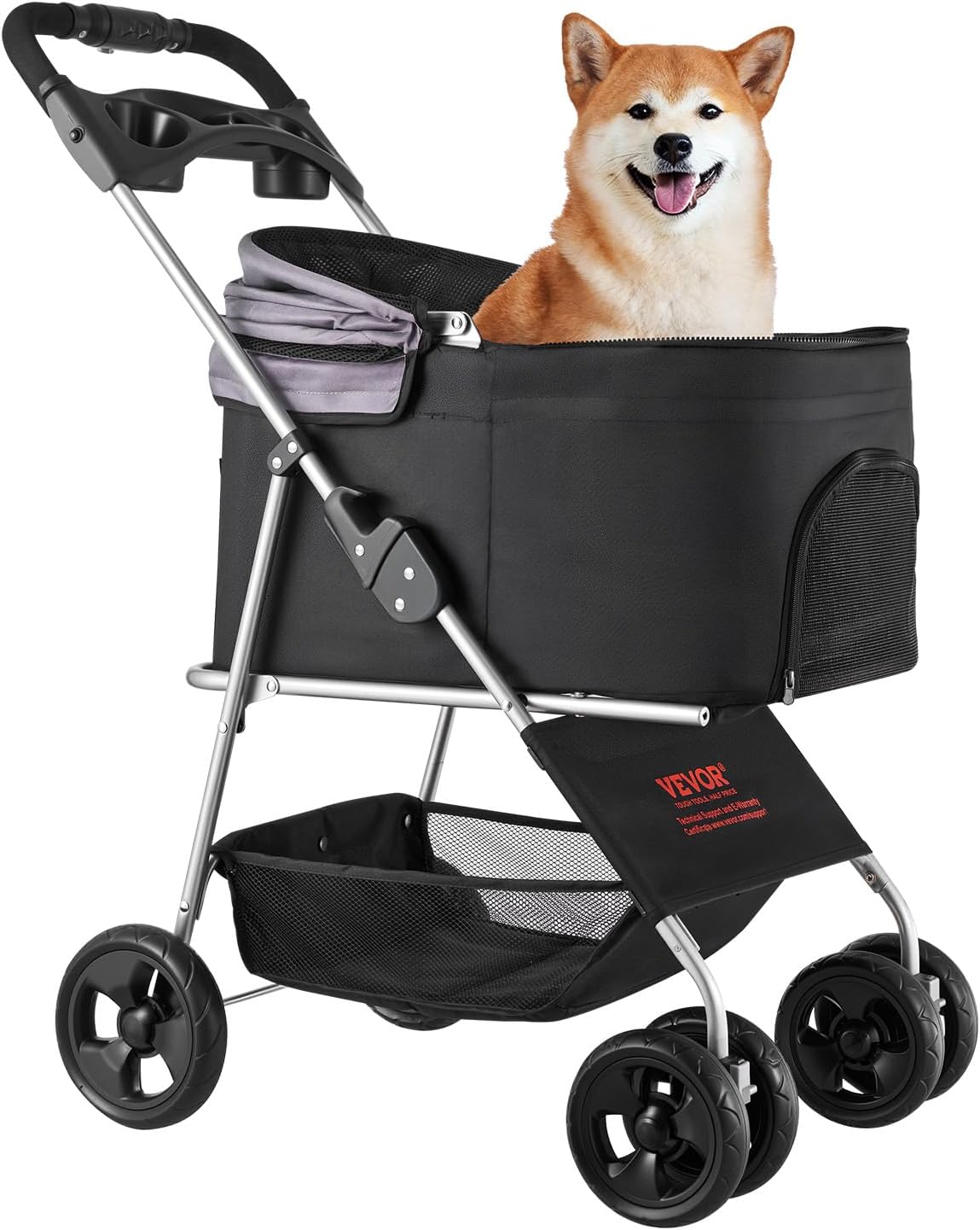 VEVOR Pet Stroller, 35 lbs Weight Capacity, Foldable Dog Stroller Cart, 4 Wheels Cats Strollers with with Detachable Carrier & Mesh Windows, Portable Design with Brake for Small to Medium Pets