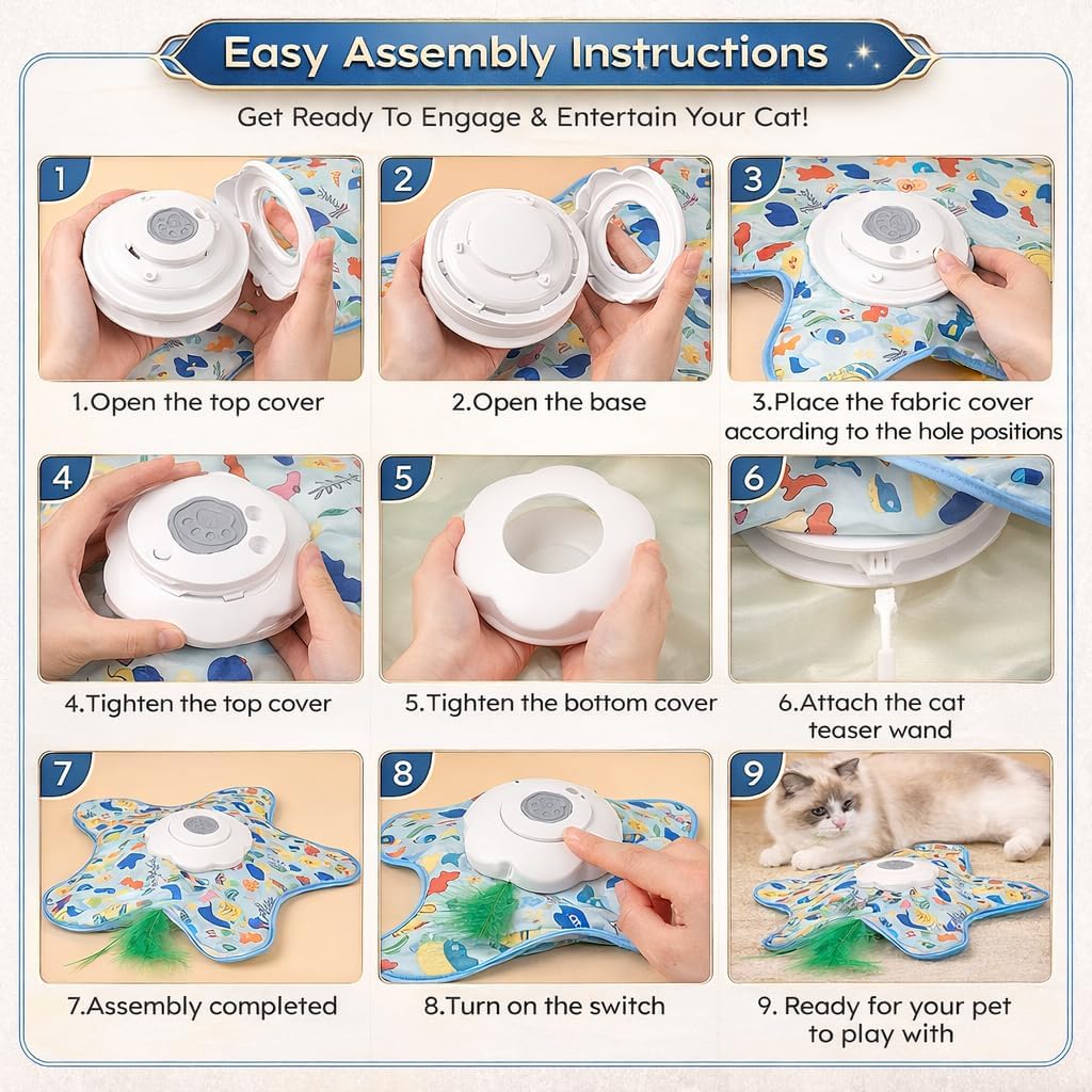 Interactive Cat Toys with Squeaker for Interactive Playing, Anxiety Relief Boredom Rechargeable Automatic Feathers Toys Touch Activated for Indoor Adult Cats and Kittens (Interactive Toys)