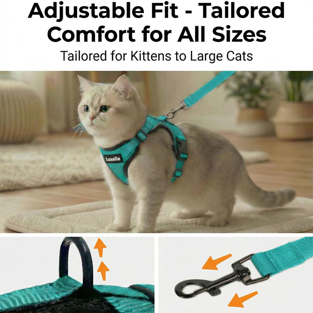 Luxelle 2 Pack Escape-Proof Cat Harness and Leash Set for Walking – Adjustable No Pull Soft Vest with Easy-Wear Buckle, Reflective Straps, Breathable Mesh – Outdoor Travel Harness for Cats & Kittens