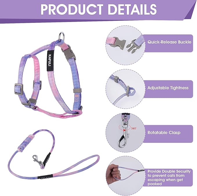 TIESOME Cat Harness and Leash Set, Adjustable Gradient Kitten Harness Escape - Image 4