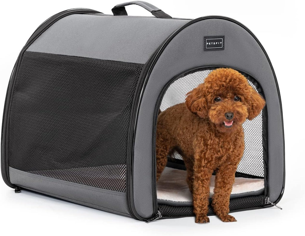PETSFIT Portable Dog Crate, Travel Dog Crate - 19 Inch Lightweight, Roomy, Easy to Set Up, Sturdy Collapsible Dog Kennel with Thick Mat, Navy Blue