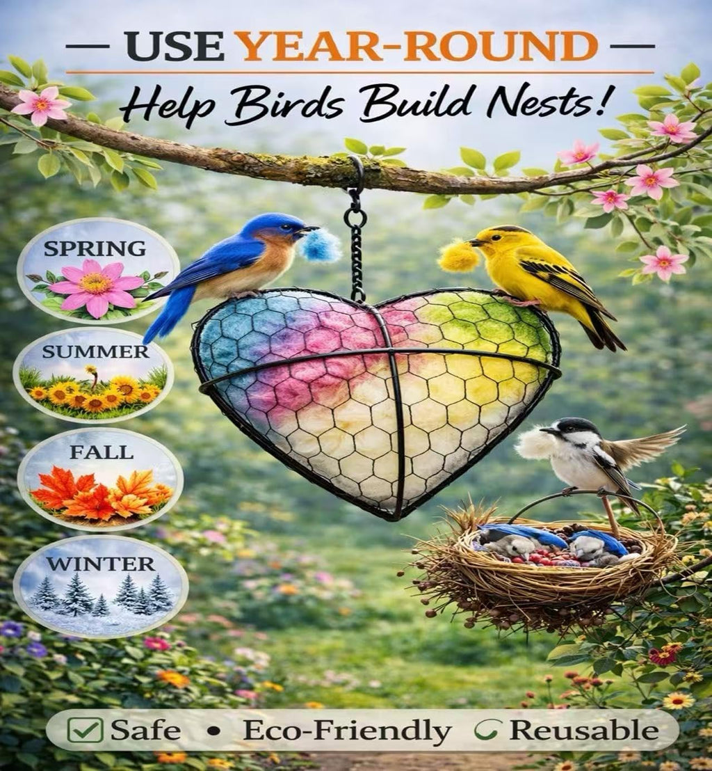 Handmade Alpaca Fiber Bird Nesting Heart,Hummingbird Houses Art Bird nest Box &Wild Birds nest Material Holder Outdoor Garden,Gift for Bird Lovers(1PCS)