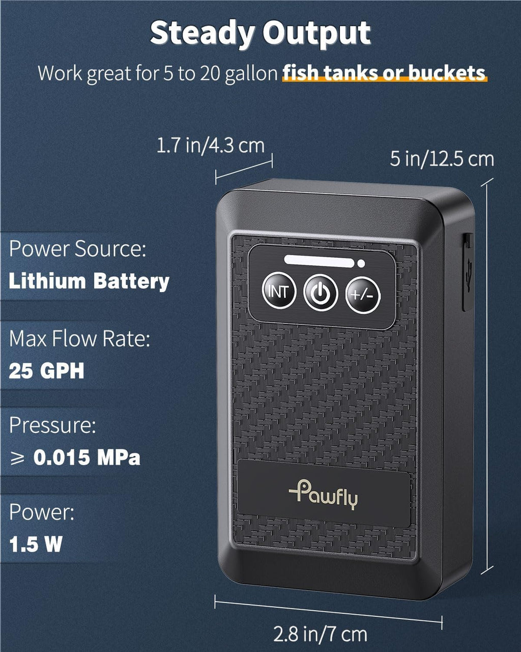 Pawfly Aquarium Lithium Battery Powered Air Pump USB Rechargeable Oxygen Pump Portable Live Bait Aerator Pump for Outdoor Fishing and Fish Transportation