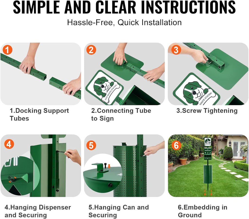 VEVOR Dog Waste Station, Rust-Proof Pet Poop Station with Bags, Can Liners
