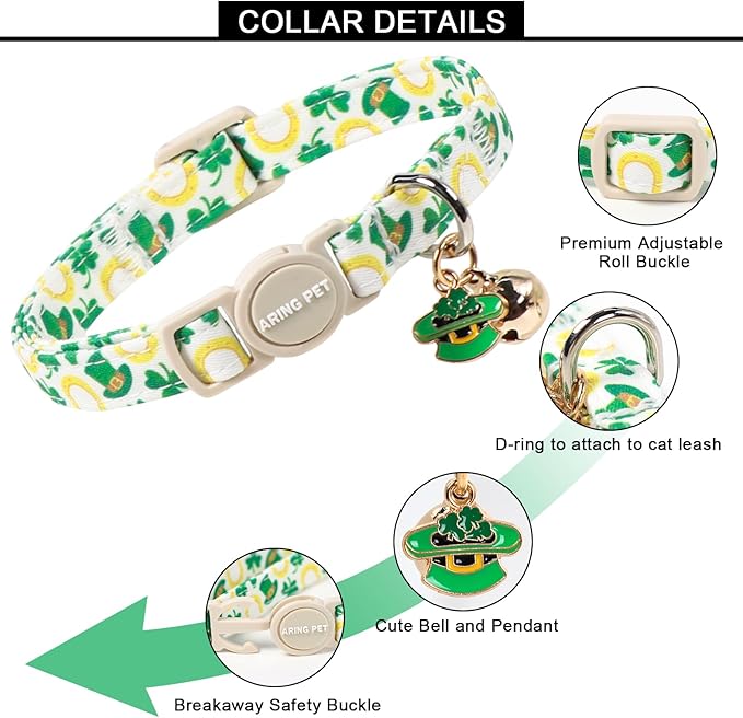 ARING PET 2 Pack St Patrick's Day Cat Collar, Breakaway Kitten Small Cute Green - Image 3