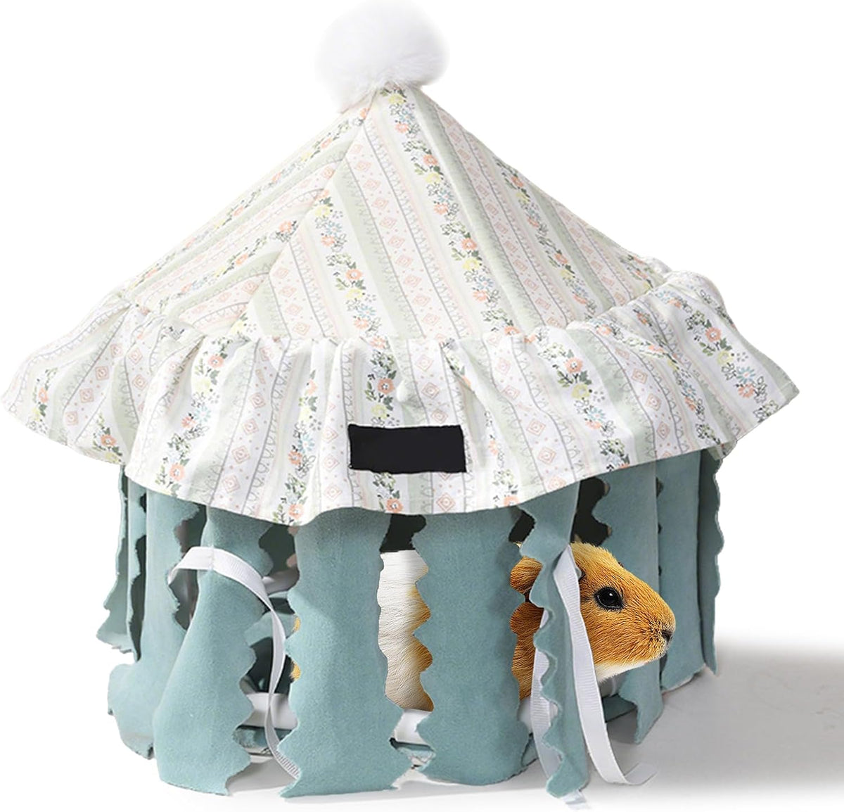 Hamster Hideout Tent with Curtain,Bunny Hideout, Machine Washable Guinea Pig Hide Tent Houses & Habitats, Triangular Hideout Shelter Small Animal Bed,Ferret, Rat, Chinchilla, Squirrel（Round）