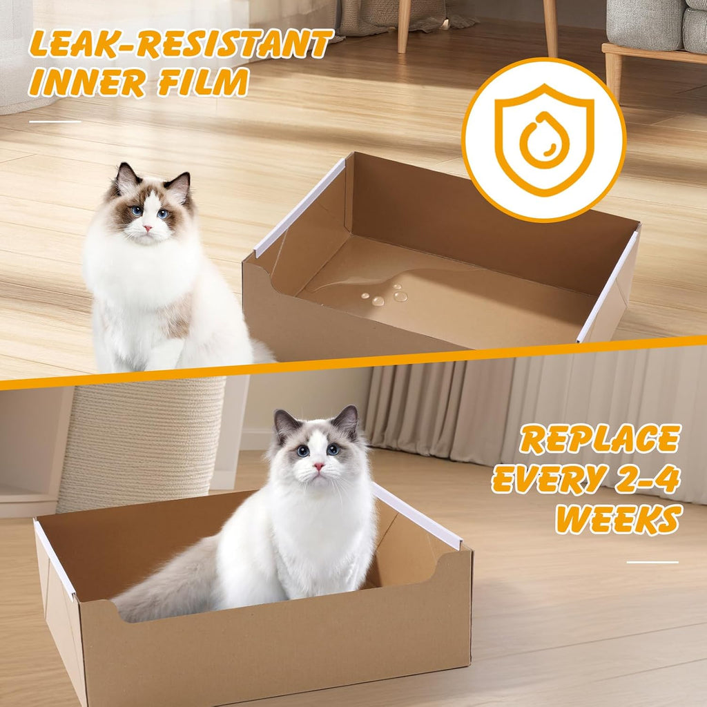 4-Pack Disposable Cat Litter Boxes, Foldable Waterproof Cardboard, Large