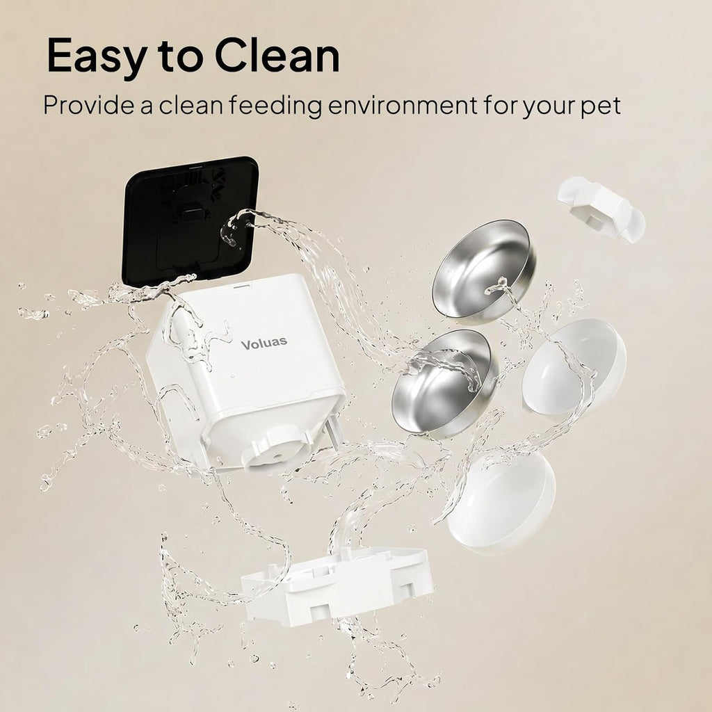 VOLUAS Automatic Cat Feeder for Two Cats with Dual Stainless Bowls, 6L