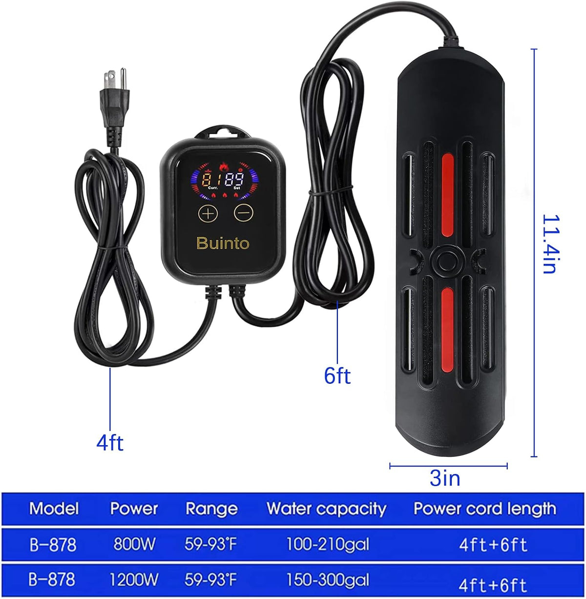 800W, 1200W Aquarium Heater, External Digital Temperature Controller, Double-Tube Heating, Fast and Energy-Saving. Suitable for Freshwater and Saltwater Aquariums. (1200W)