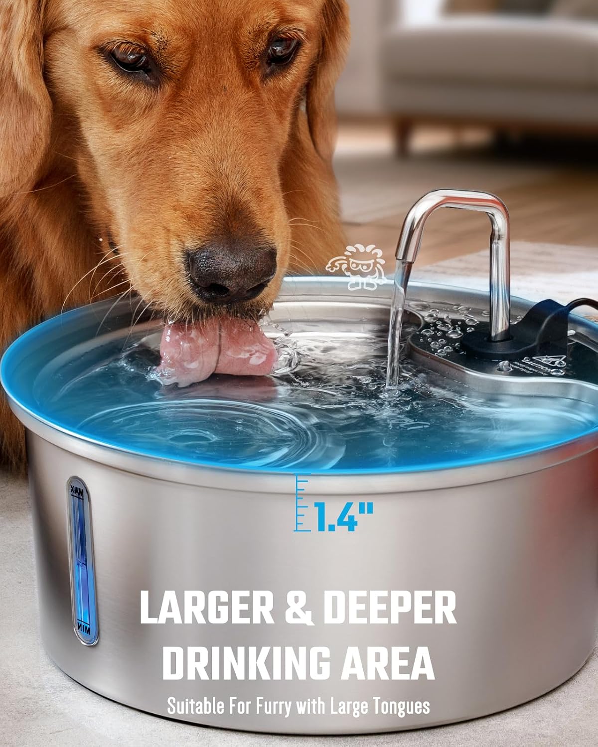 Dog Water Fountain 7L/1.8Gal, 304 Stainless Steel (1fountain+2filters)