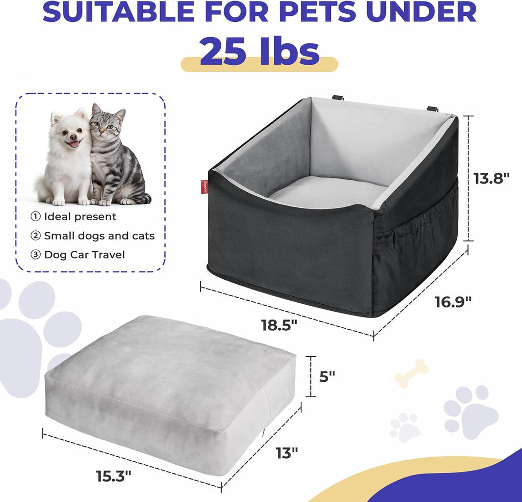 BurgeonNest Small Dog Car Seat for Dogs Up to 25 lbs (Black Grey)
