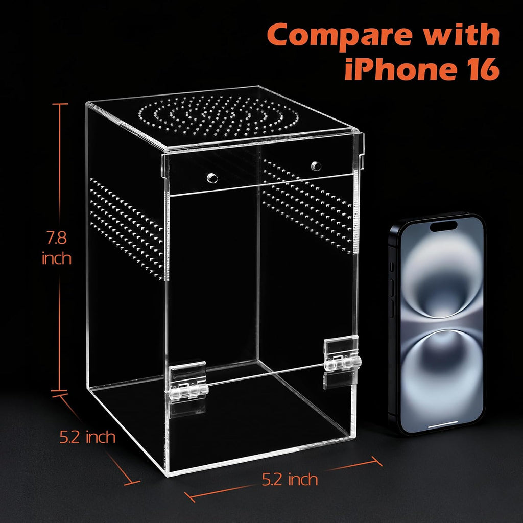 AZV Jumping Spider Enclosure Kit,Pre-Assembled 5 x 5 x 8 in Acrylic Habitat