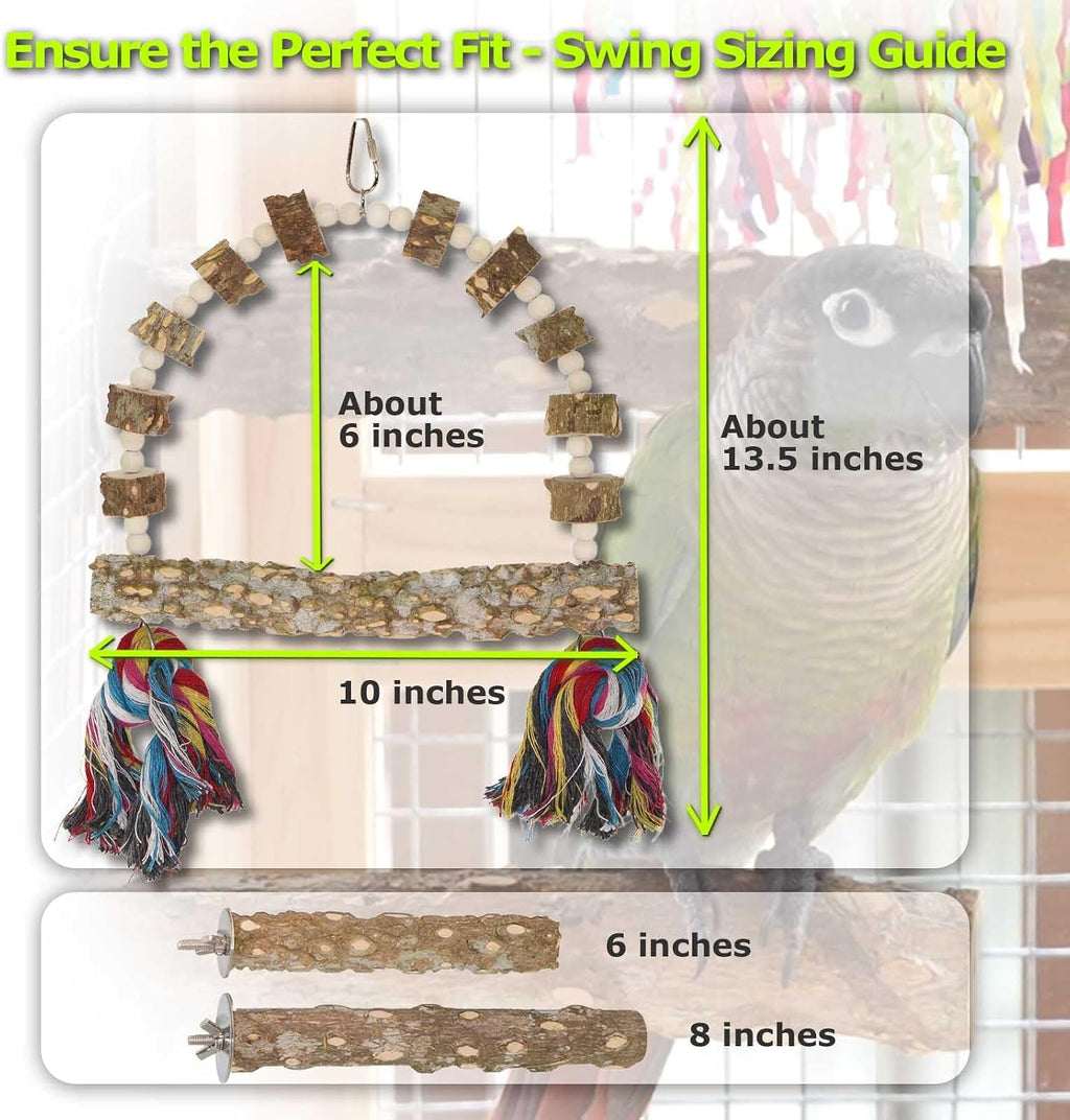 Bird Perch Swing, Large Natural Wood Parrot Toys, 1PC Parrot Swing and 2PCS Perches, Bird Cage Accessories
