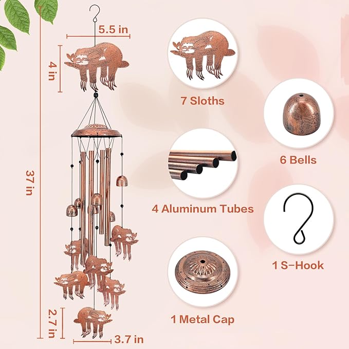 Sloth Wind Chimes for Outside, Sloth Gifts for Women/Men/Sympathy Gift/Memorial - Image 3