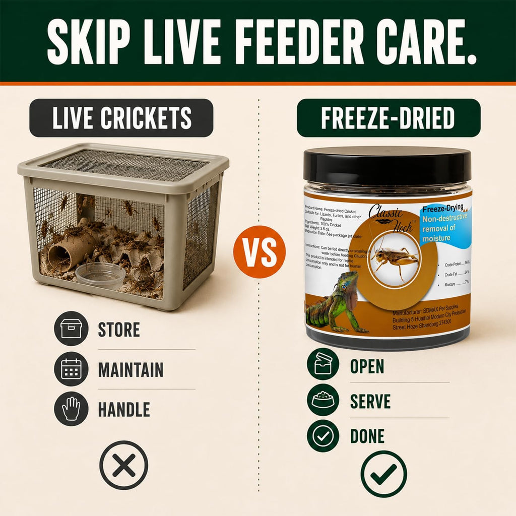 Classic Flock 3.5 oz Freeze Dried Crickets for Bearded Dragons Reptile Food