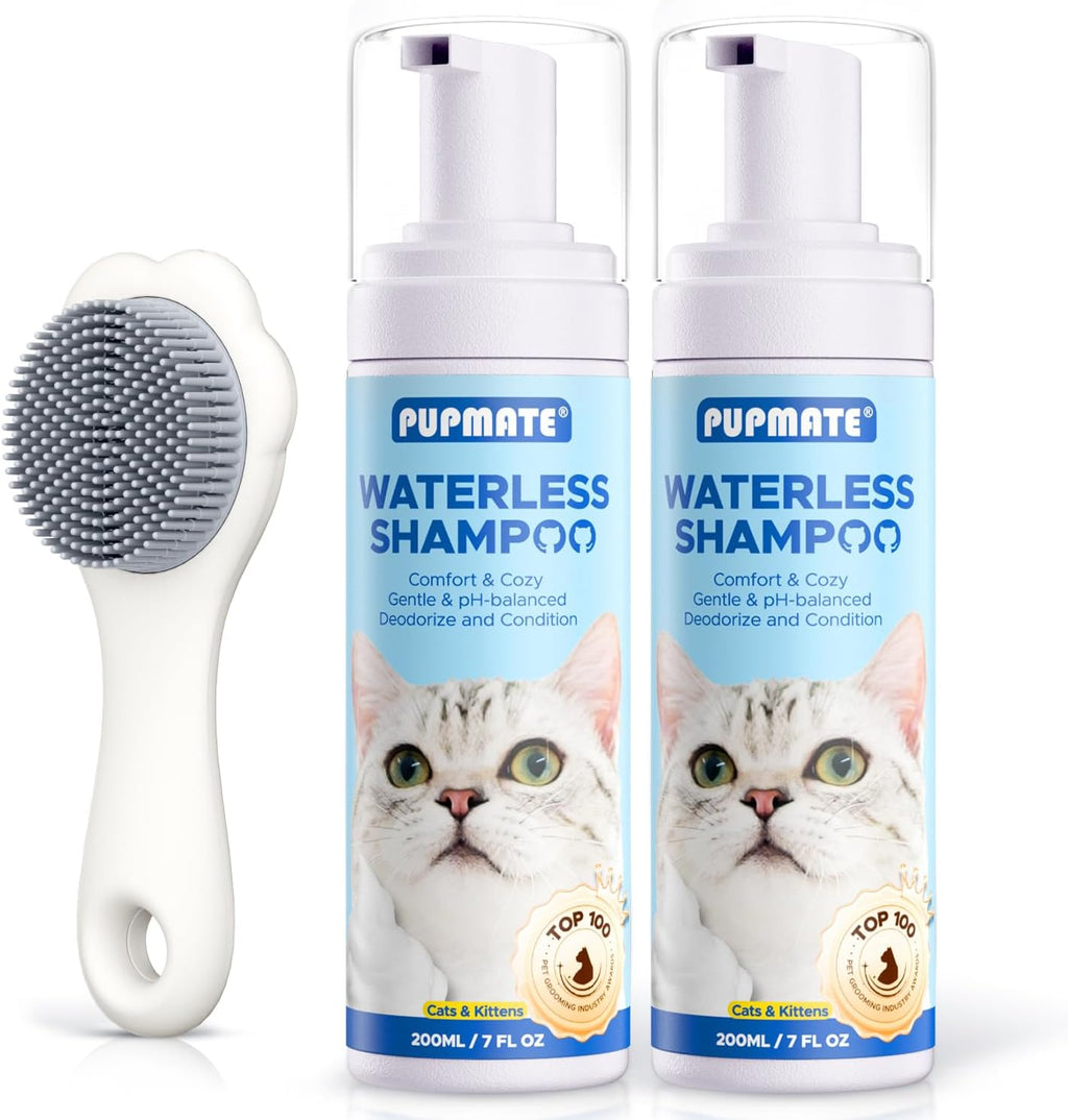Cat Waterless Shampoo with Brush - No Rinse Formula for Quick Clean Between Baths, Hypoallergenic & Detangling, Reduce Itchy Skin Shedding & Odor Control,Vet-Recommended for Kittens/Senior Cats