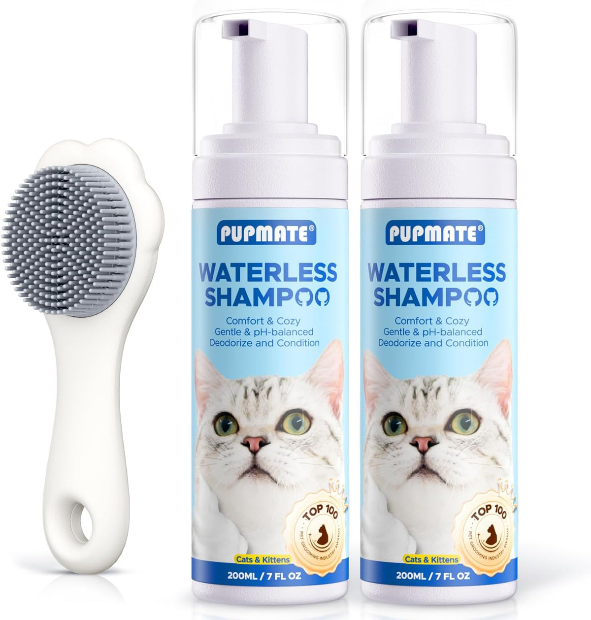Cat Waterless Shampoo with Brush - No Rinse Formula for Quick Clean Between Baths, Hypoallergenic & Detangling, Reduce Itchy Skin Shedding & Odor Control,Vet-Recommended for Kittens/Senior Cats