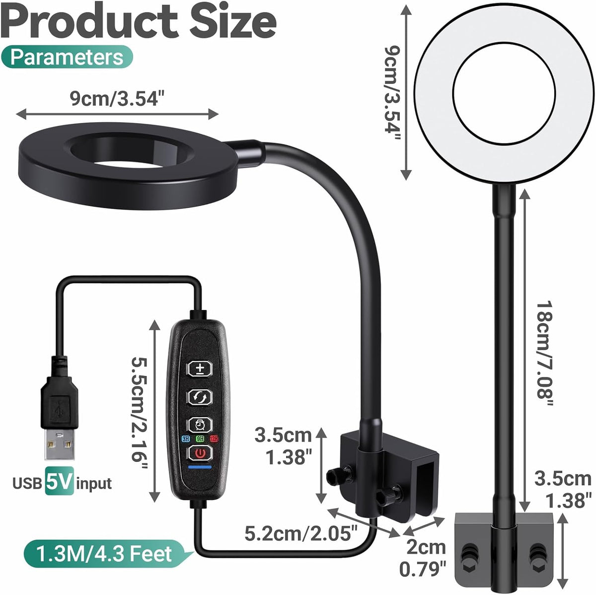 Aquarium Light, Fish Tank LED Light with Dimmer & Timer. 6W-Black