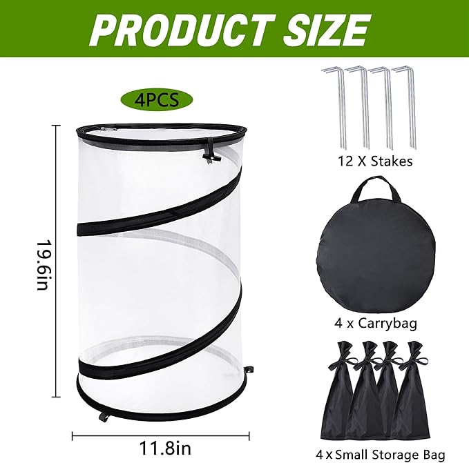 4 Pcs Pop Up Insect Barrier Plant Cover Net, 19.6" x 11.8" Round Foldable Plant - Image 2