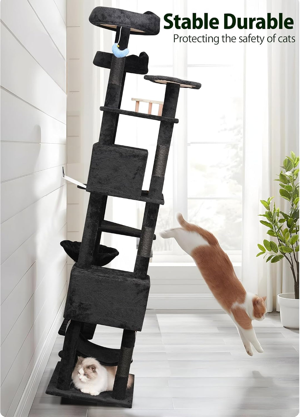 Black Cat Tree,79in Tall Tower for Multiple Indoor Cats Large Adult