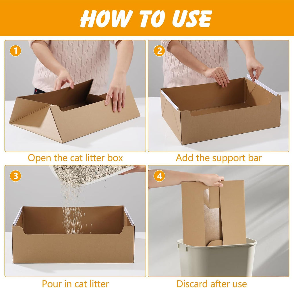 4-Pack Disposable Cat Litter Boxes, Foldable Waterproof Cardboard, Large