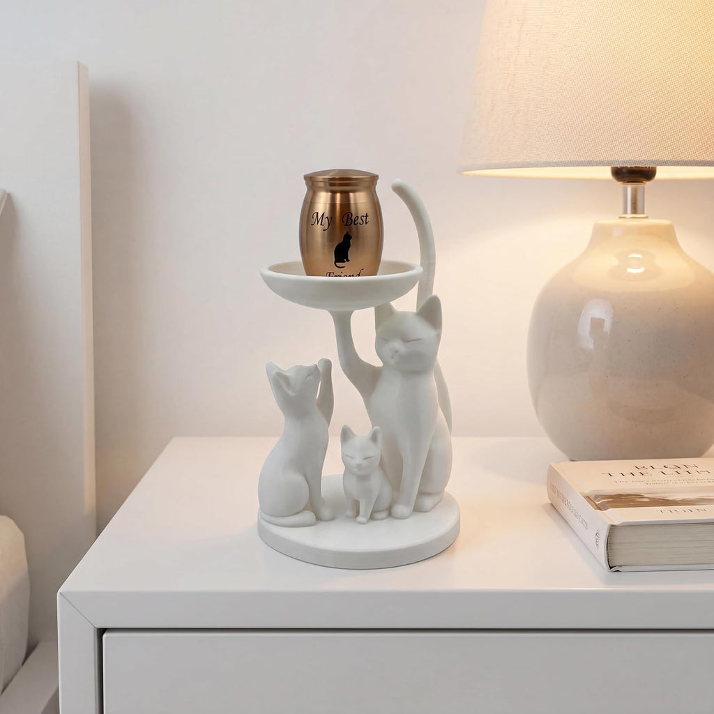 White Cat urn，Cat Memorial,Pet Urn for Cat Ashes