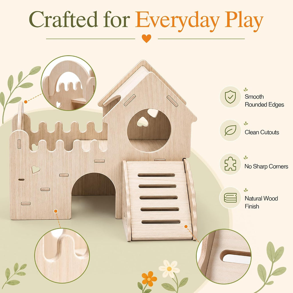Wooden Hamster & Guinea Pig Castle Hideout, Double-Decker Maze Hut