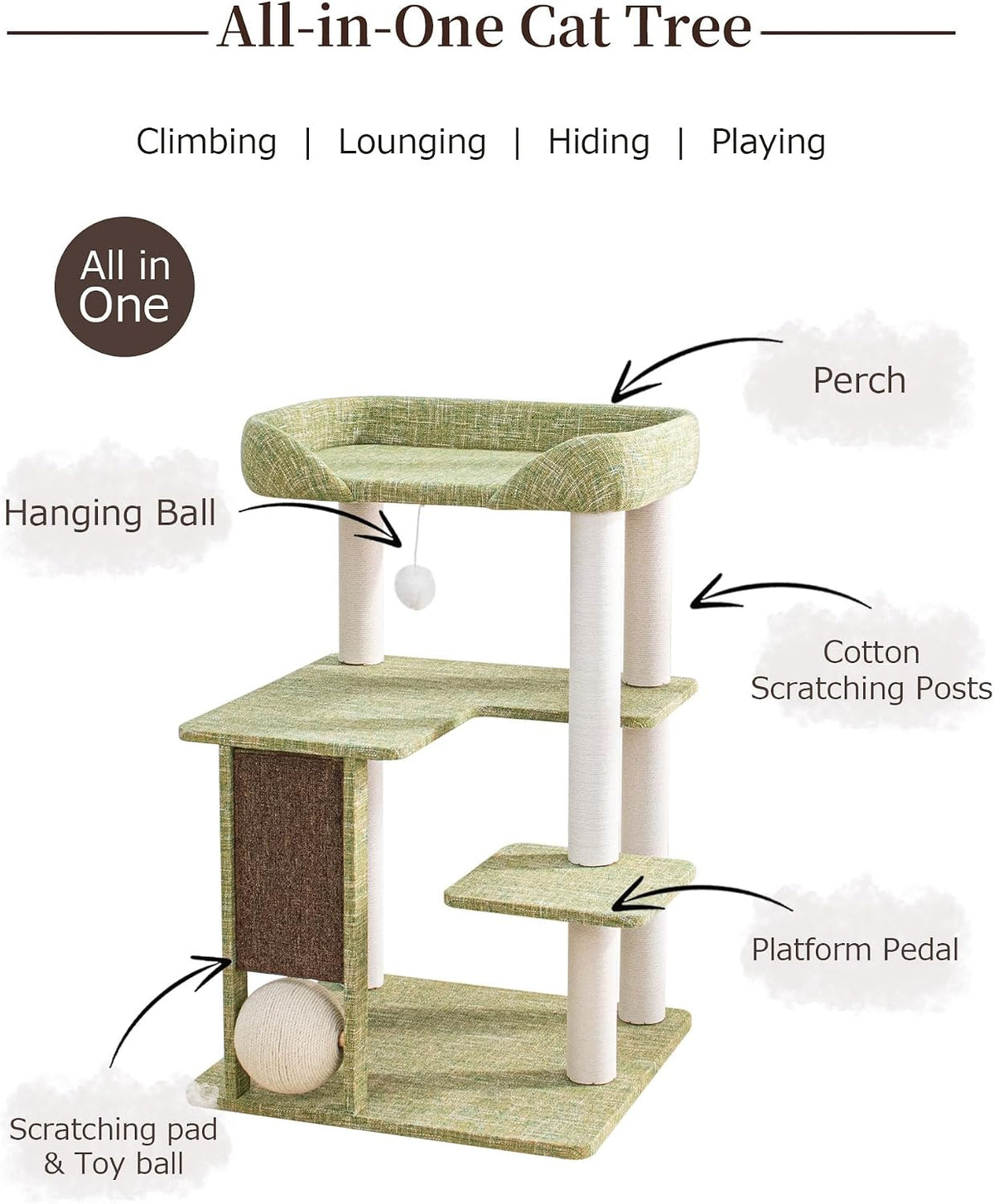 37.5" Cat Tree for Large & Senior Cats with Low Step & Sisal Board