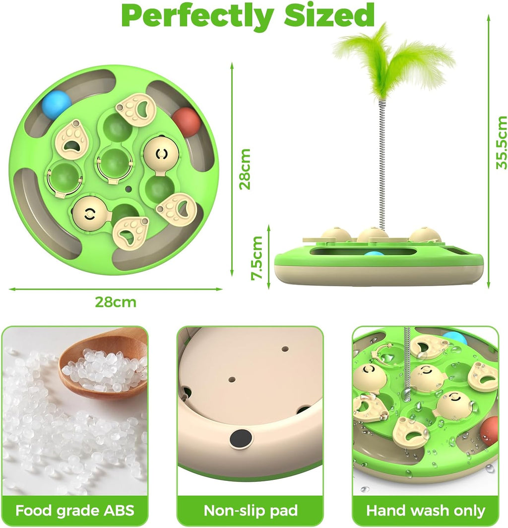 Cat Puzzle Feeder Toy, 3 in 1 Interactive Slow Feeder for Cats, Green