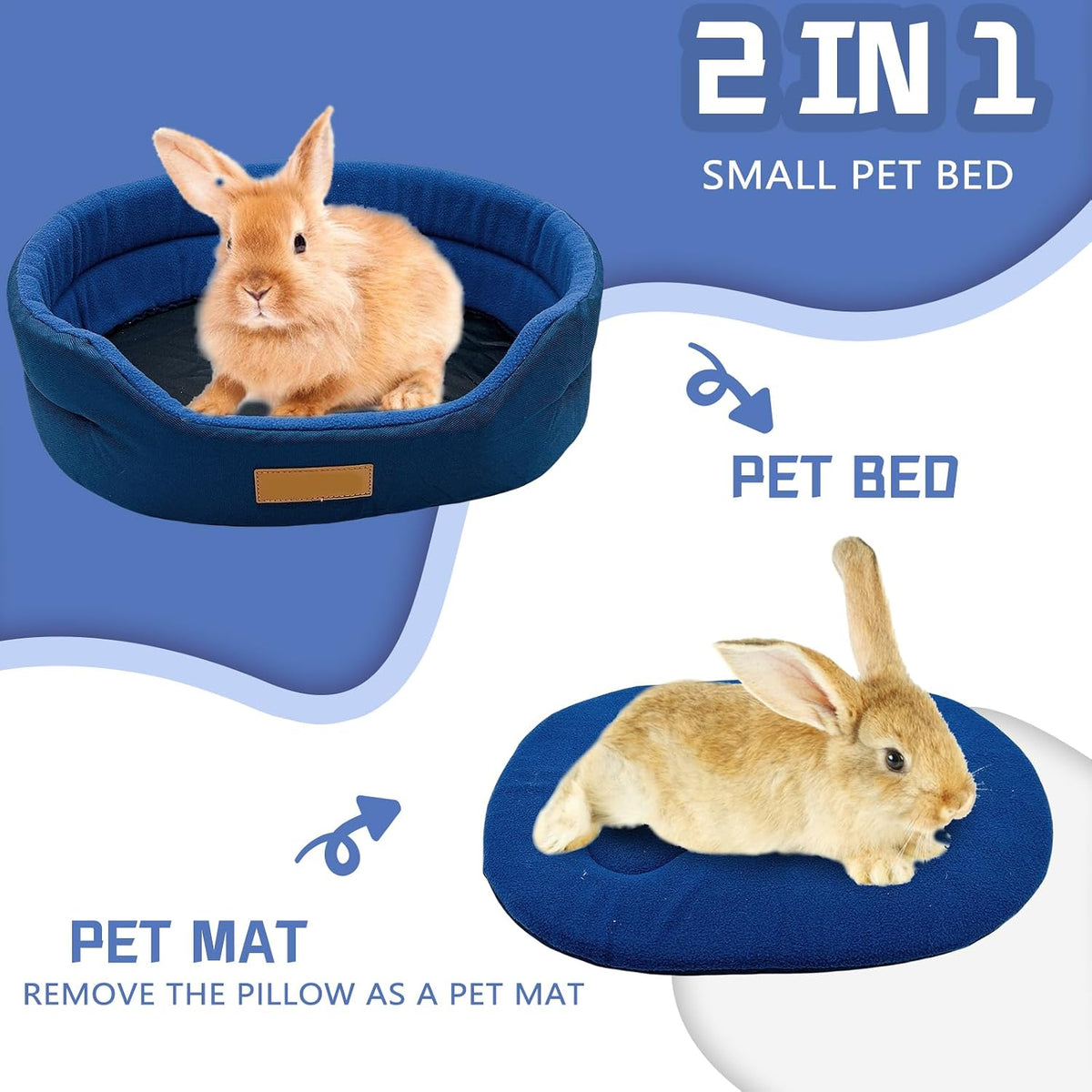 Bunny Bed,Plush Rabbit Couch with Washable Mat,15.7x11.4 in,Blue