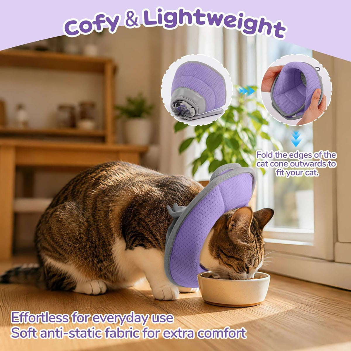 Soft Cat Cone Collar, Cat Recovery Collar, Surgery Collar，Purple M