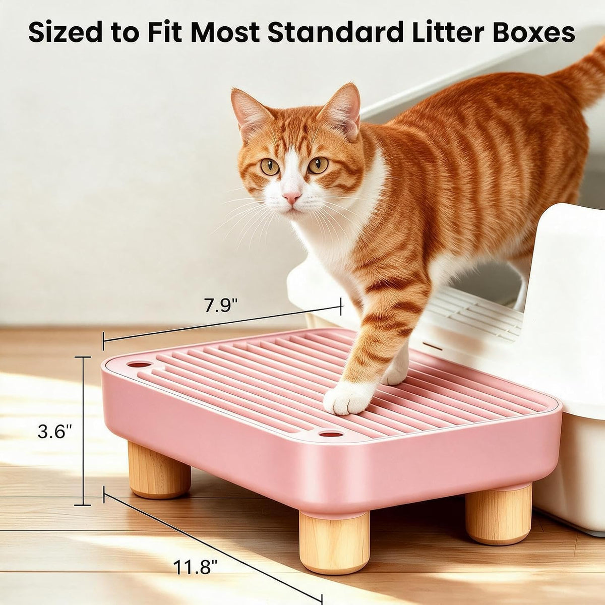 Litter Box Step Ramp Catcher with Wooden Base